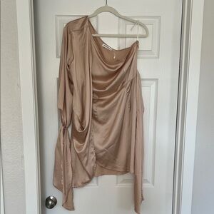 Satin One-Shoulder Dress Top in Blush